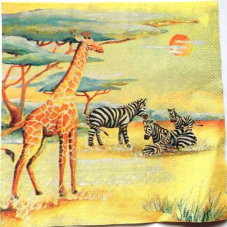servetel hartie cu animale salbatice ,zebra ,girafa si elefant