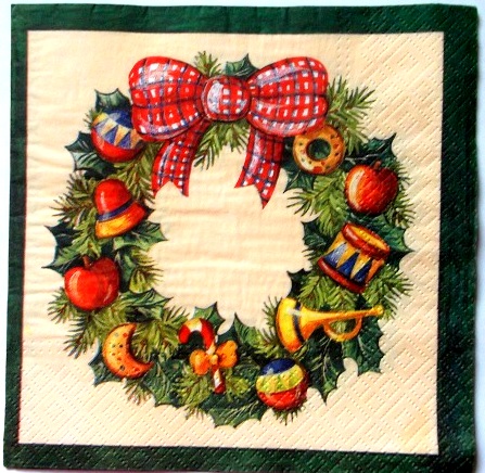 servetel hartie cu aranjament craciun coronita ,creangute brad si globuri 0724