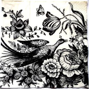 servetel hartie alb negru cu paun 0835