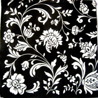 servetel hartie cu flori alb negru 1052 servetel hartie cu flori alb negru 1052 servetel decorativ  din  hartie pentru  tehnica servetelului servetel hartie 33cm / 33cm